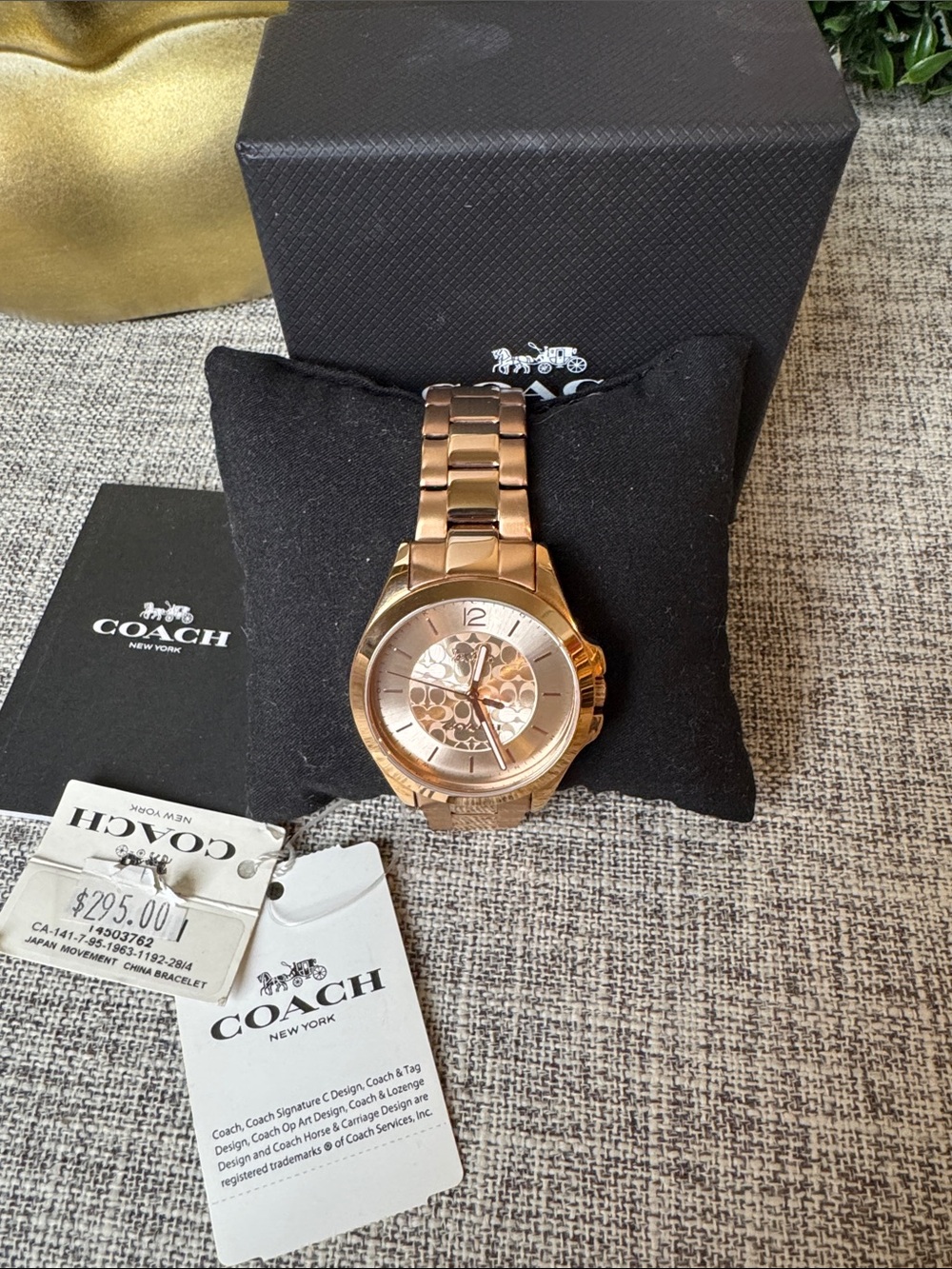 COACH Rose Gold Tone Bracelet Watch with Signature Dial